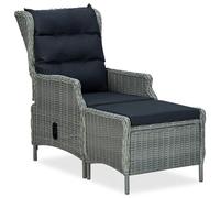 vidaXL Chaise inclinable de jardin tabouret Résine tressée Gris clair