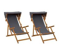 vidaXL : 2 chaises longues, 3 positions, en bois d'eucalyptus massif, couleur gris