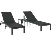 vidaXL Chaise longue 2 places, 3 pièces, noir, polyrotin