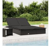 vidaXL Chaise longue pour 2 personnes avec support Noir Poly Rattan