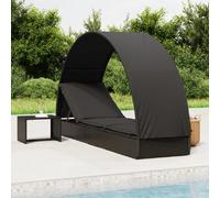 VIDAXL Chaise longue à toit rond - Résine tressée - Noir