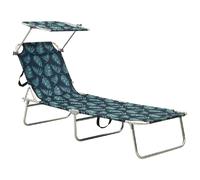 vidaXL Chaise longue pliante avec toit solaire motif feuilles aluminium