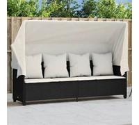 vidaXL Chaise Longue avec Auvent et Coussins, Siège avec Dossier, Transat avec Housse Jardin Terrasse Patio, Moderne, Noir 368353 Noir G