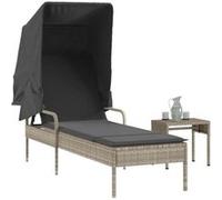 vidaXL Bain de soleil avec toit et table – Gris clair, Poly rotin
