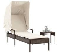 vidaXL Bain de soleil avec toit et table – Poly rotin brun