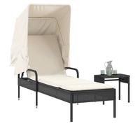 vidaXL Bain de soleil avec toit et table noir Poly rotin