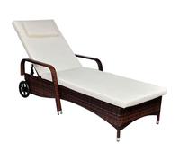 vidaXL Chaise longue avec coussins & roulettes Poly rotin brun