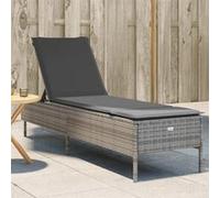 vidaXL Chaise longue avec support Poly rotin Gris