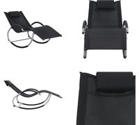 vidaXL Chaise longue avec coussin noir Textilène - Chaise longue - Bains de soleil - Chaise longue de jardin - Chaise longue de relaxation