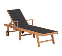 vidaXL Chaise longue avec coussin - Teck solide