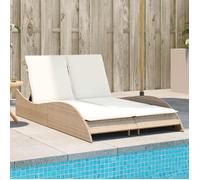 vidaXL Chaise longue avec coussins, polyrotin beige 114x205x73 cm, dossier réglable
