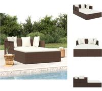 vidaXL Chaise longue avec coussins Marron 182x118x63 cm Poly rotin - Lits de jardin