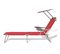 vidaXL Chaise longue avec protection solaire Acier rouge
