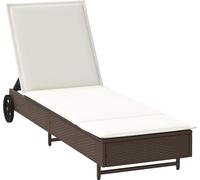 vidaXL Chaise longue avec roulettes et support – Poly rotin, coussin Marron