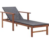 vidaXL Chaise longue avec support Poly-Rattan Acacia Bois Massif Noir
