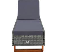 vidaXL Chaise longue avec support Poly rotin gris
