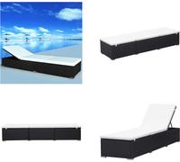 vidaXL Chaise longue avec support Poly rotin noir - Chaise longue - Bains de soleil - Chaise longue en rotin - Chaise longue en rotin