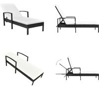 vidaXL Chaise longue avec support Poly Rotin Noir - Chaise longue - Bains de soleil - Chaises longues
