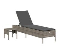 vidaXL Chaise longue avec table et support – gris poly rotin