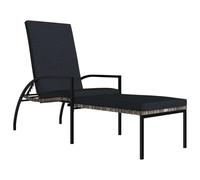 vidaXL Chaise longue avec tabouret de pied en rotin PE gris