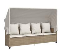 vidaXL Chaise longue avec toit et coussins Beige Poly Rattan