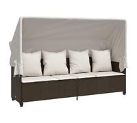 vidaXL Chaise longue avec toit et coussins Marron Poly rotin