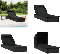 vidaXL Chaise longue avec toit pliant noir 213x63x97 cm Poly rotin - Chaise longue - Bain de soleil - Lit de jour