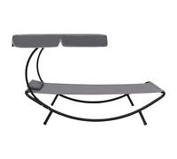 vidaXL Chaise longue avec toit solaire et coussin Gris
