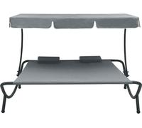 vidaXL Chaise longue avec toit solaire et coussin Gris