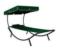 vidaXL Chaise longue avec toit solaire & coussin vert