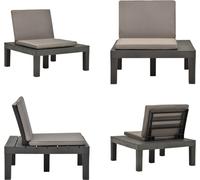 vidaXL Chaise longue de jardin avec coussin d'assise en plastique Anthracite - Chaise longue de jardin - Chaise de jardin - Chaises de jardin