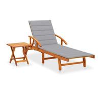 vidaXL Chaise longue de jardin, avec table et coussin, Bois d'acacia