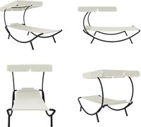 vidaXL Chaise longue de jardin avec toit solaire & coussins Blanc crème - Chaise longue de jardin - Chaise longue - Bains de soleil