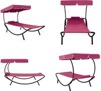 vidaXL Chaise longue de jardin avec toit solaire et coussin Rose - Chaise longue de jardin - Bain de soleil - Bains de soleil