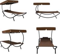 vidaXL Chaise longue de jardin avec toit solaire et coussins Marron - Chaise longue de jardin - Chaise longue - Bains de soleil