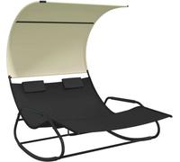 vidaXL Chaise longue double à bascule avec toit solaire noir et crème