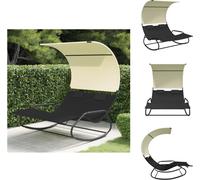 vidaXL Chaise longue double à bascule avec toit solaire noir et crème - Bains de soleil