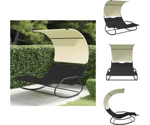 vidaXL Chaise longue double à bascule avec toit solaire noir et crème - Bains de soleil
