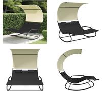 vidaXL Chaise longue double à bascule avec toit solaire noir et crème - Chaise longue double - Chaises longues doubles - Chaise longue double à bascule - Chaise longue de jardin