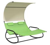 vidaXL Chaise longue double à bascule avec toit solaire vert et crème