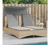 VidaXL Chaise Longue Double avec Auvent - Beige