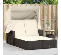 vidaXL Bain de soleil double avec toit et coussins Marron Poly Rattan