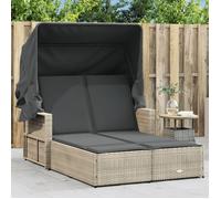 vidaXL Bain de soleil double avec toit et coussins gris clair Poly rotin