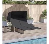 vidaXL Chaise longue double avec auvent et coussins gris clair rotin 368642 Gris G