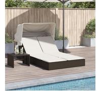 vidaXL Bain de soleil double avec toit et coussins Marron Poly Rattan