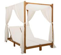 vidaXL Chaise longue double avec auvent et rideaux, couleur crème