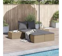 vidaXL Chaise longue double avec coussins beige résine tressée, chaise longue, chaise longue d'extérieur, lit de jour de 368392 Beige G