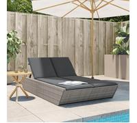 vidaXL Chaise longue double avec coussins gris résine tressée, lit de bronzage, chaise longue inclinable, lit de jour 368181