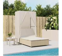 vidaXL Chaise longue double avec toit et rideaux beige résine tressée 368103