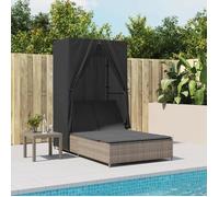 vidaXL Bain de soleil double avec toit et rideaux Gris Poly Rattan